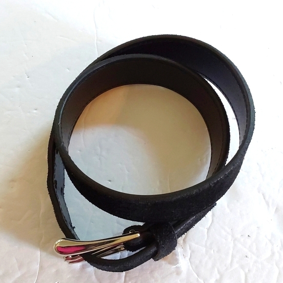 Vintage Black Velvet Leather BELT Silver Double Prong Buckle Neutral Sz.Small